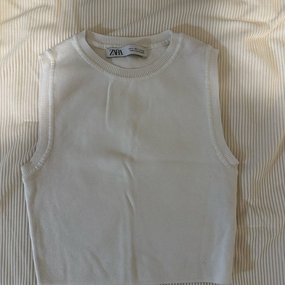 ZARA White Knit Tank Top